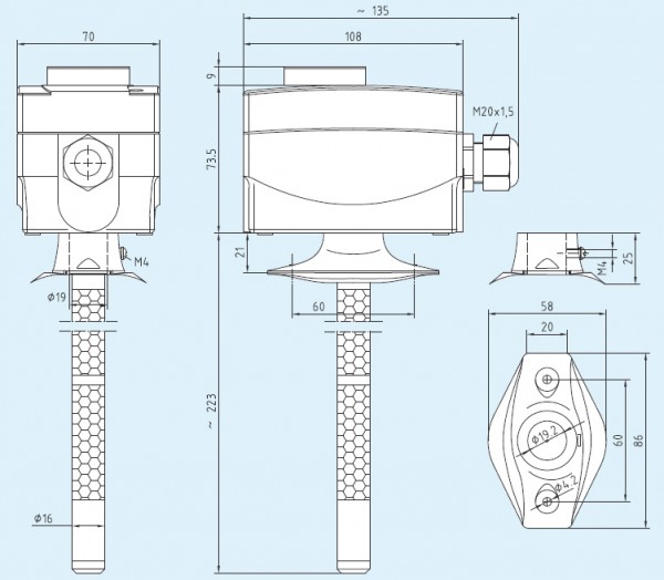 KH-10 - Гигростат канальный, одноступенчатый, механический, включая присоединительный фланец